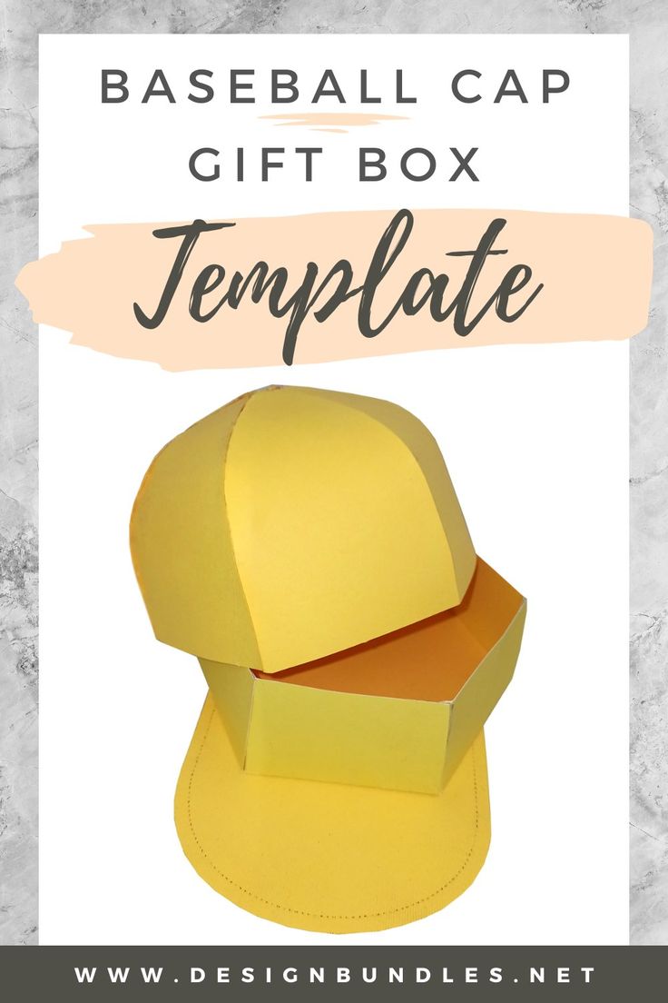 the baseball cap gift box template is shown with text overlays that reads, baseball cap gift box template