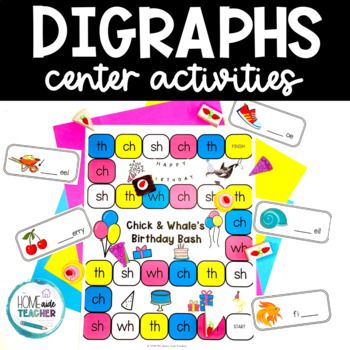 a poster with words and pictures on it that say diggraphs center activities for kids