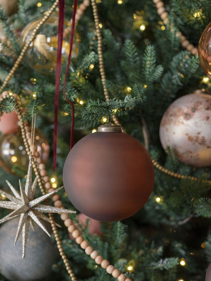 a christmas tree with ornaments hanging from it