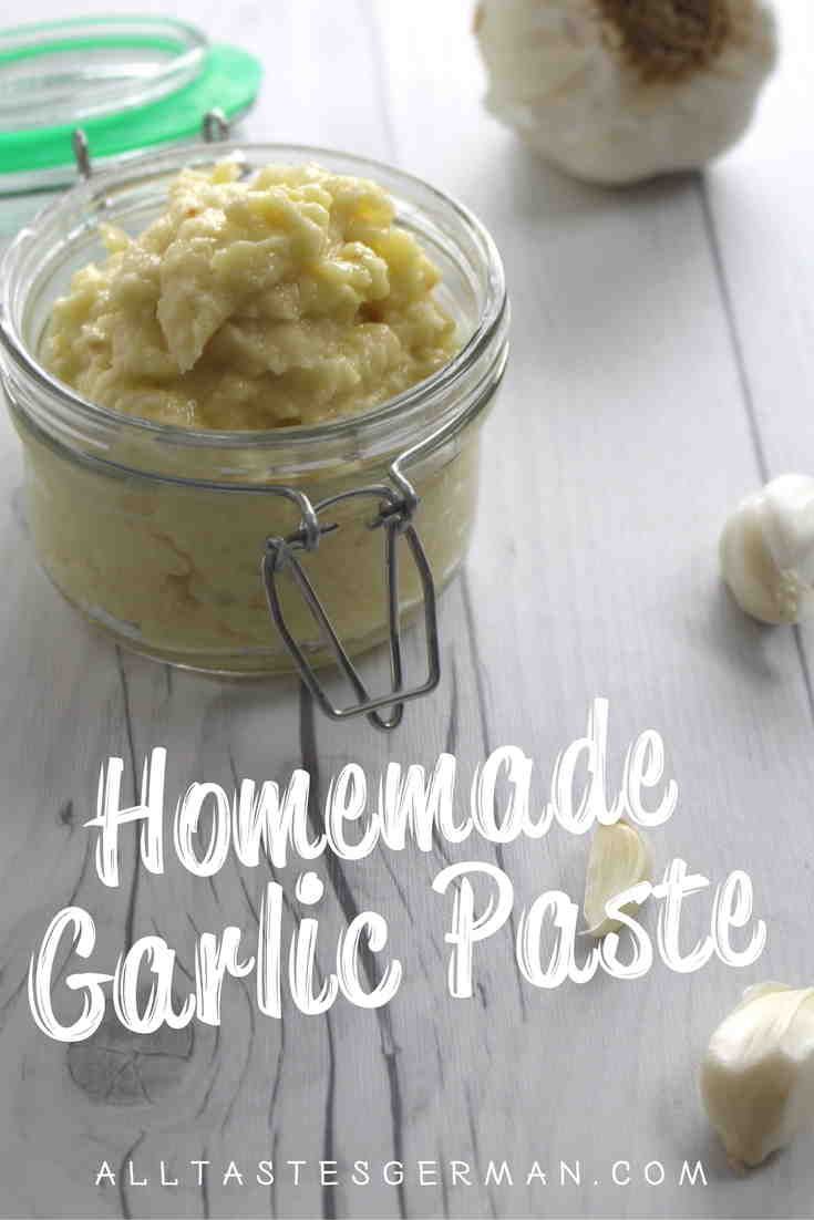 homemade garlic paste in a small glass jar