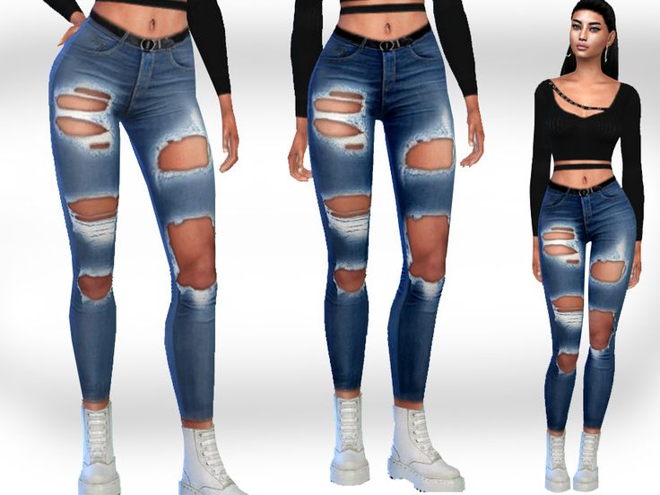 three different views of a woman in ripped jeans