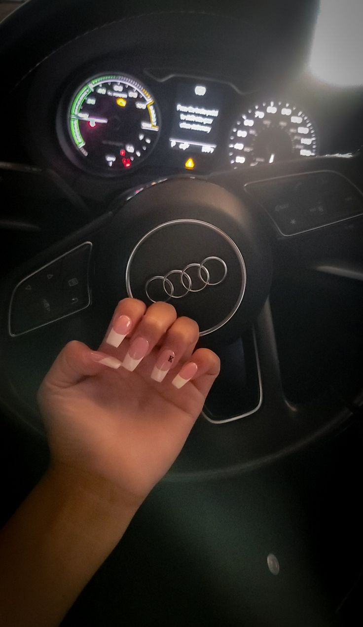 initial nails French tip French Nails With An Initial, French Tip Nail With Initial, Initial On Ring Finger Nails, Almond French Tip Nails With Initial, Initial C On Nails, Nails With An E Initial, Letter K On Nails, Boyfriend Initial Nails French Tip, Nails With Initials Acrylic Almond