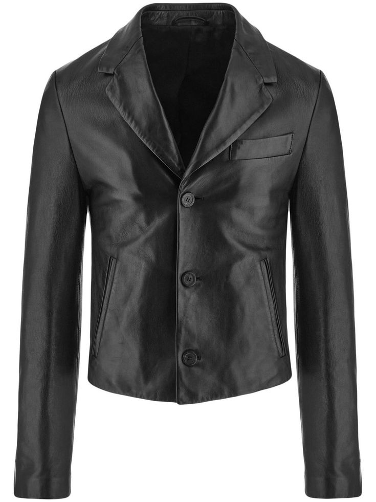 black nappa leather classic lapels front button fastening long sleeves chest welt pocket two front welt pockets Designer Jackets For Men, Jackets Black, Ferragamo Men, Leather Jacket Black, Leather Blazer, Designer Clothes For Men, Mens Outerwear, Roberto Cavalli, Black Blazers