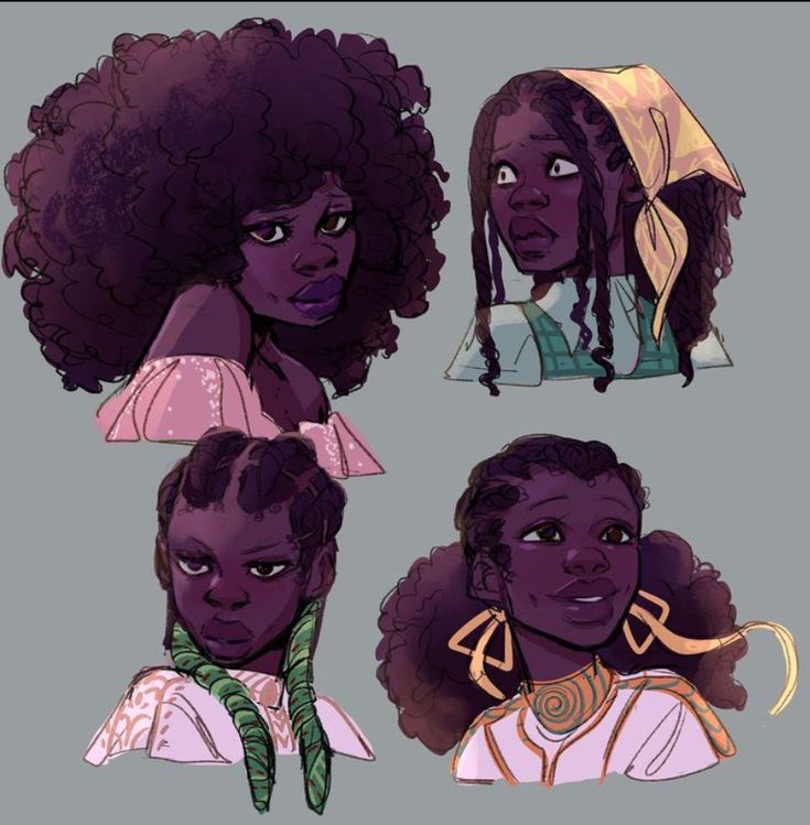 four different types of black women with curly hair