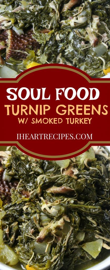 a white bowl filled with greens and other vegetables on top of a red sign that says soul food turnip greens smoked turkey