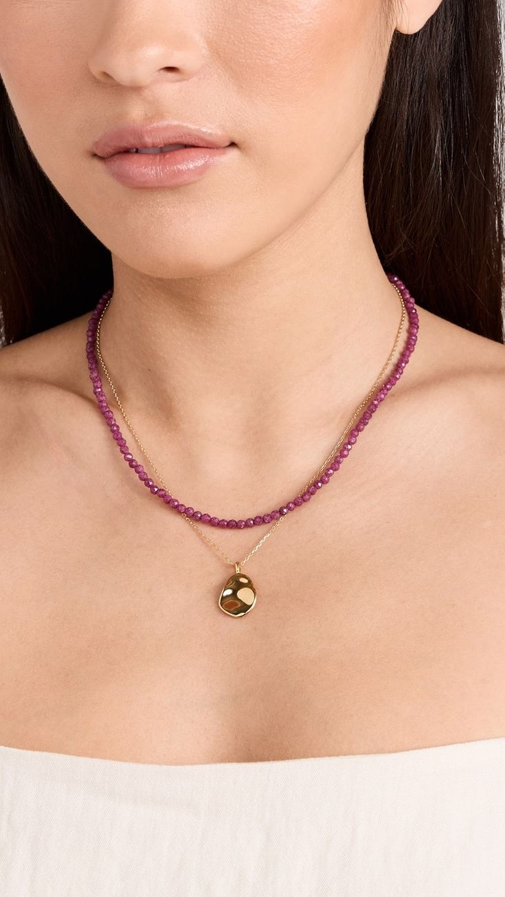 JIA JIA July Ruby Beaded Necklace | Shopbop Yellow Gold Ruby Jewelry, Polished Yellow Gold Ruby Jewelry, Luxury Red Pink Sapphire Jewelry, Ruby Briolette Gemstone Jewelry, Classic Faceted Ruby Jewelry, Oval Ruby Jewelry With Faceted Detail, Oval Faceted Ruby Jewelry, Faceted Oval Ruby Jewelry, Gold Ruby Jewelry With Polished Finish