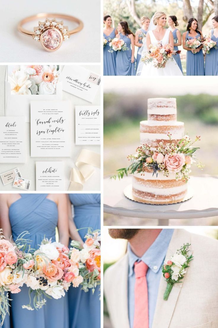 a collage of photos with different wedding colors and details on them, including an elegant cake