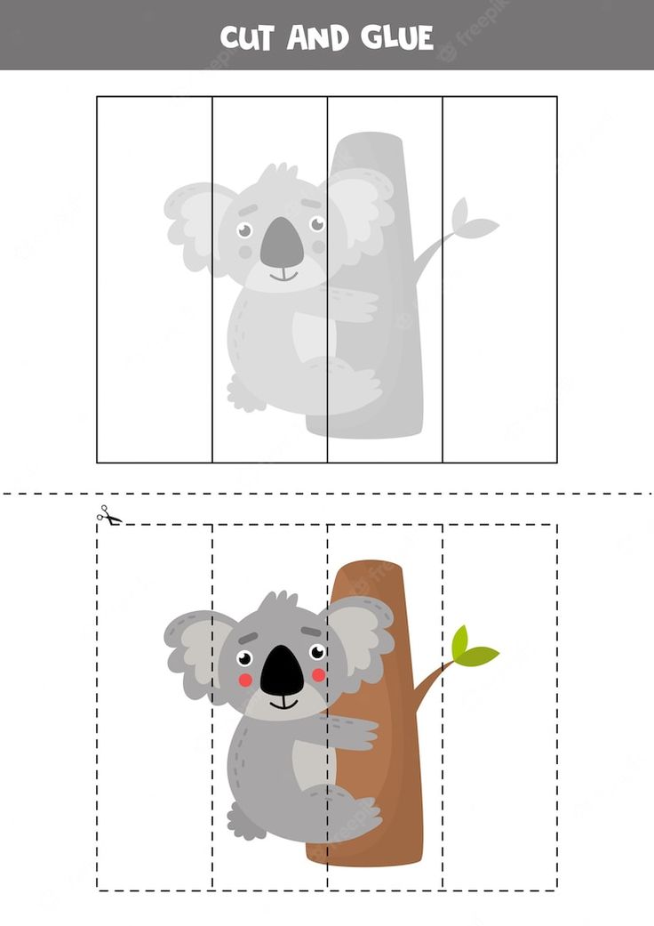 cut and glue worksheet with koalas on the tree for children to learn