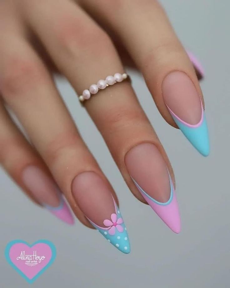 Pink And Blue Nails, Stylish Nails Designs, Vibrant Nails, Work Nails, Pretty Nail Art Designs, Blue Nail Designs, Blue Nail, Coffin Nails Long, Pastel Nails