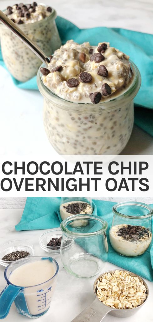 chocolate chip overnight oats in a glass bowl