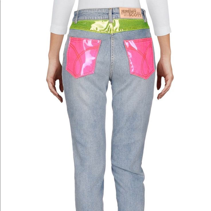 Size 6 Jeremy Scott Luxury Denim With Neon Pvc Detailing Brand New Pink Denim Jeans For Spring, Spring Pink Denim Jeans, Jeremy Scott, Jeans Brands, Fashion Inspo Outfits, New Color, Pink Blue, Color Blue, Fashion Inspo