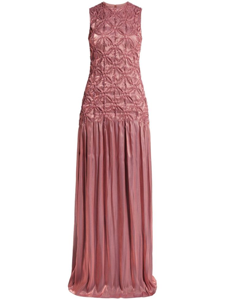 rose pink georgette crepe ruched detailing concealed rear zip fastening round neck sleeveless full-length Costarellos Dress, City Dress, Summer Beach Wear, Crepe Dress, Dress Pink, Rose Pink, Coat Dress, Denim Dress, All Fashion