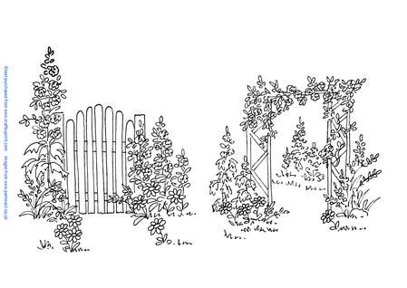 an illustration of a garden gate with flowers