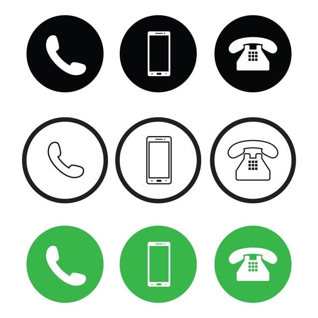 four different types of phone icons in black and green circles on a white background illustration