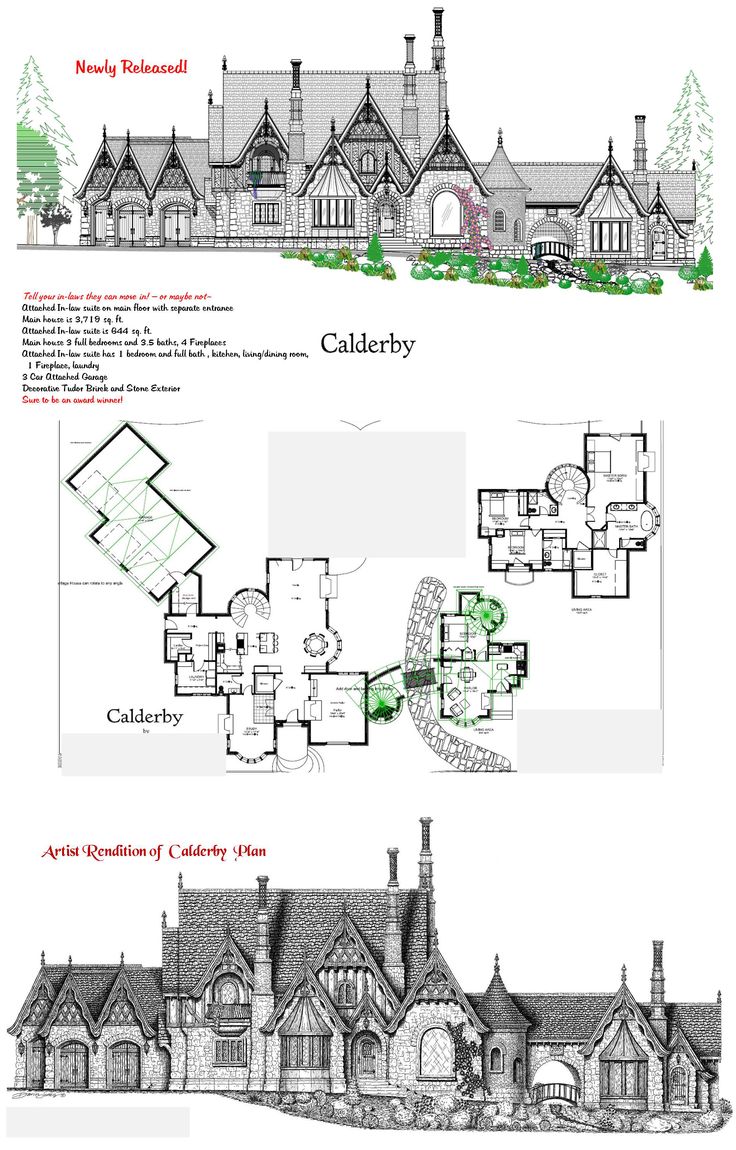 two different architectural plans for a house with lots of windows and balconies on each floor