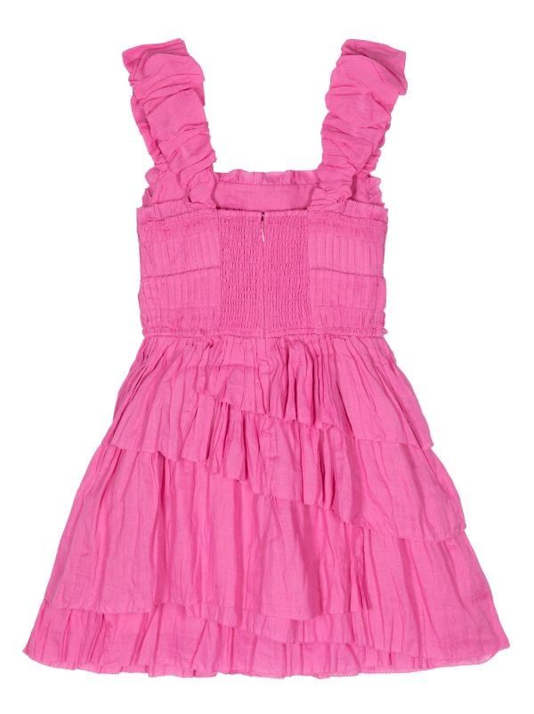 Sea Cole Smocked Ramie Dress - Farfetch Casual Pink Tiered Dress With Ruffled Straps, Pink Tiered Sundress With Ruffle Hem, Summer Pink Tiered Dress With Ruffles, Pink Sundress With Ruffles And Square Neck, Chic Pink Smocked Day Dress, Pink Dresses With Smocked Bodice And Ruffled Straps, Pink Dresses With Smocked Bodice And Tiered Skirt, Summer Smocked Tiered Dress, Pink Smocked Dress With Ruffle Hem For Daywear