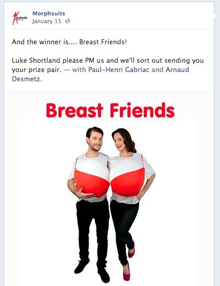 a man and woman are holding their stomachs in front of the words breast friends