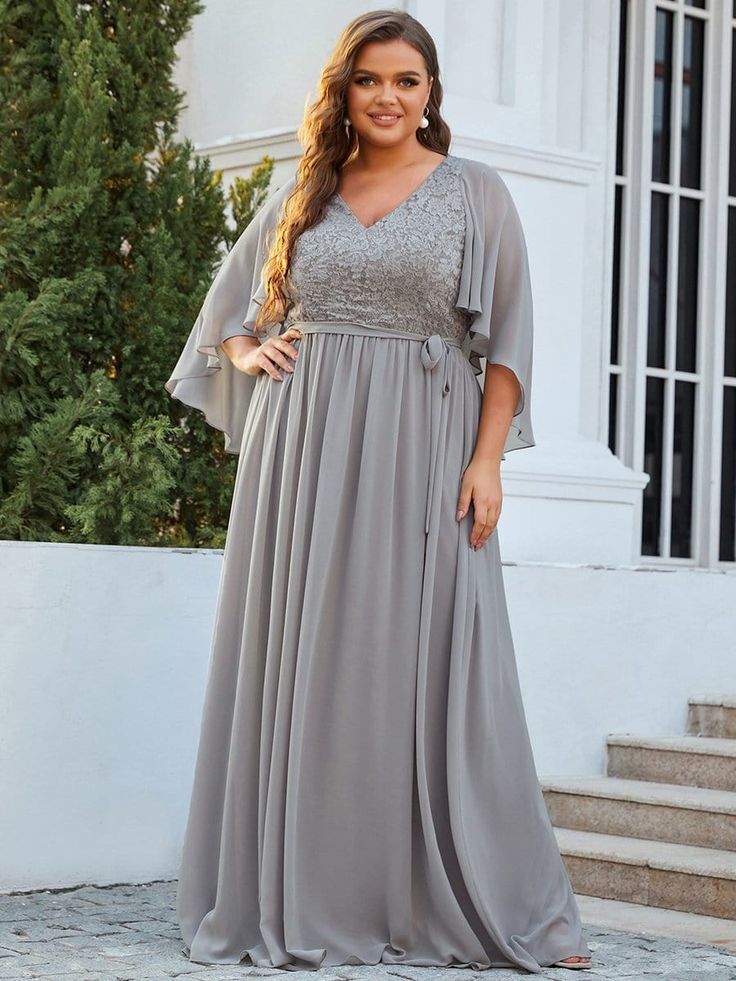 This sexy and edgy plus size formal evening dress would help you to show off your great choice and style. The plus maxi evening dress has an A-line silhouette and accentuates your whole body. It features deep V-neck and ruffles sleeves. The waist belt is also present which creates the illusion of slimmer waist. Grab this curvy evening dress and win hearts. A perfect choice for formal weddings and evening parties, cocktail, prom, homecoming, graduation, and any other formal affair! Fit: Please re Ruffles Sleeves, Slimmer Waist, Edgy Dress, Plus Size Formal, Dress With Sleeves, Chiffon Evening Dresses, Evening Dresses Plus Size, Ruffle Sleeve Dress, Flattering Dresses