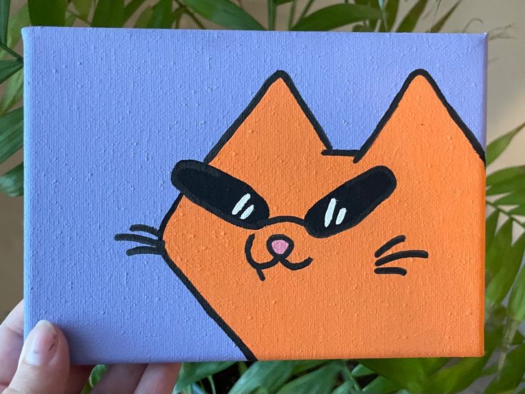 Canvas Painting of one cool cat Small Canvas Cat Painting, Cat Painting Easy Canvas, Cat Drawing On Canvas, Paint A Cat Easy, Easy Cat Painting Ideas, Cute Simple Cat Paintings, Cute Cat Canvas Painting Easy, Cute Funny Paintings Easy, Cat Canvas Painting Ideas