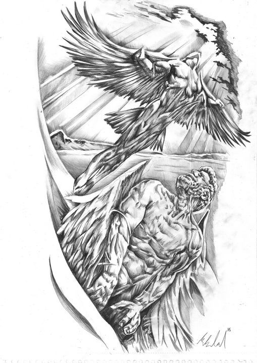 Shoulder Lighting Tattoo, Tattoo Design Women Arm, Arm Tattoo Ideas Men, Men Arm Tattoo Ideas, Flight Of Icarus, Icarus Tattoo, Drawing Learning, Rib Tattoos For Guys, Fantasy Mythology