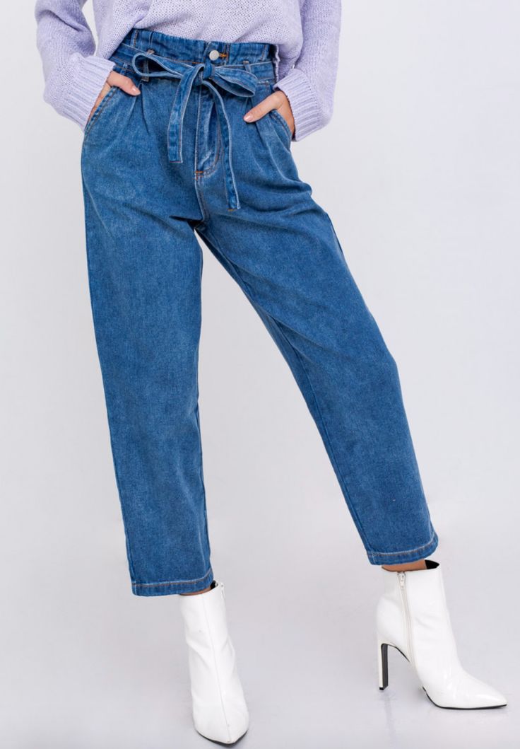 Dark denim paper bag pants High-waisted Adjustable belt 100% Cotton Denim Paper, Paper Bag Pants, Bag Pants, Embroidered Sweatshirts, Adjustable Belt, Spring Collection, Dark Denim, Denim Pants, Best Sellers