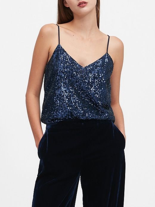 Sequin Camisole | Banana Republic Sequin Spaghetti Strap Camisole For Party Season, Evening Camisole With Sequins, Sequin Spaghetti Strap Camisole For Night Out, Chic Evening Camisole With Sequins, Glamorous Camisole For Party Season Night Out, Glamorous Camisole For Party Season And Night Out, Glamorous Camisole For Night Out And Party Season, Glamorous Sequined Camisole With Spaghetti Straps, Glamorous Sequined Spaghetti Strap Camisole