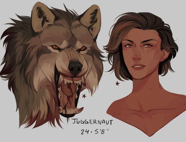 a drawing of a woman next to a wolf