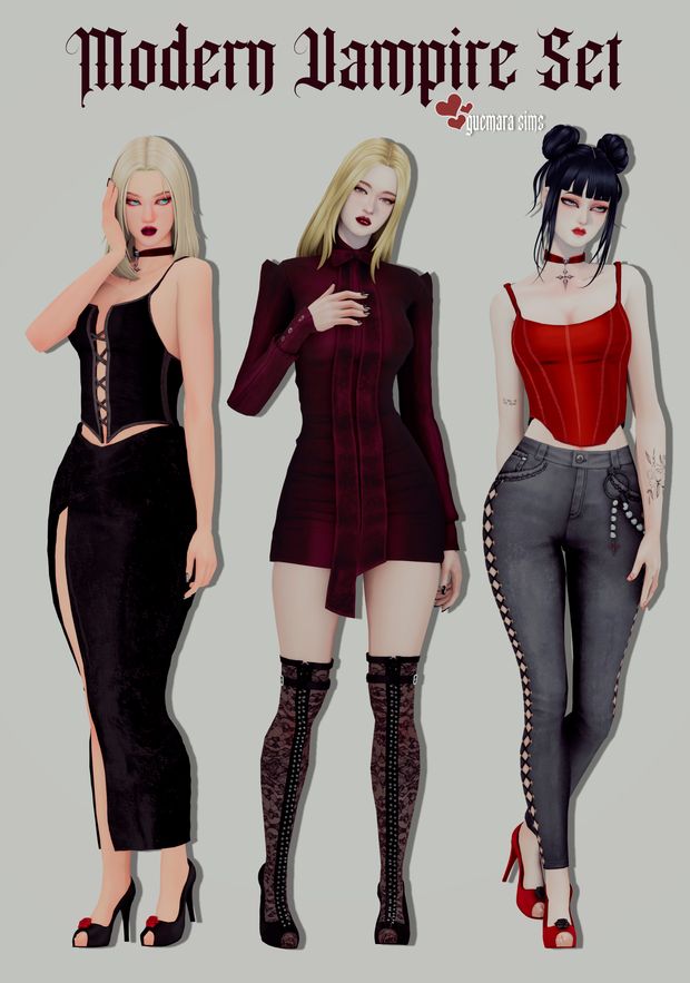 three women in different outfits standing next to each other with the caption modern vampire set