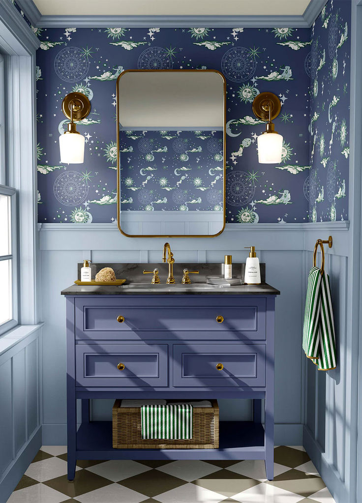 Bring the wonder of the cosmos into your space with our luxe peel and stick wallpaper.

All Katie Kime Wallpaper is printed in-house and on-demand on PVC-free paper with eco-friendly inks. #wallpaper #bathroominspo