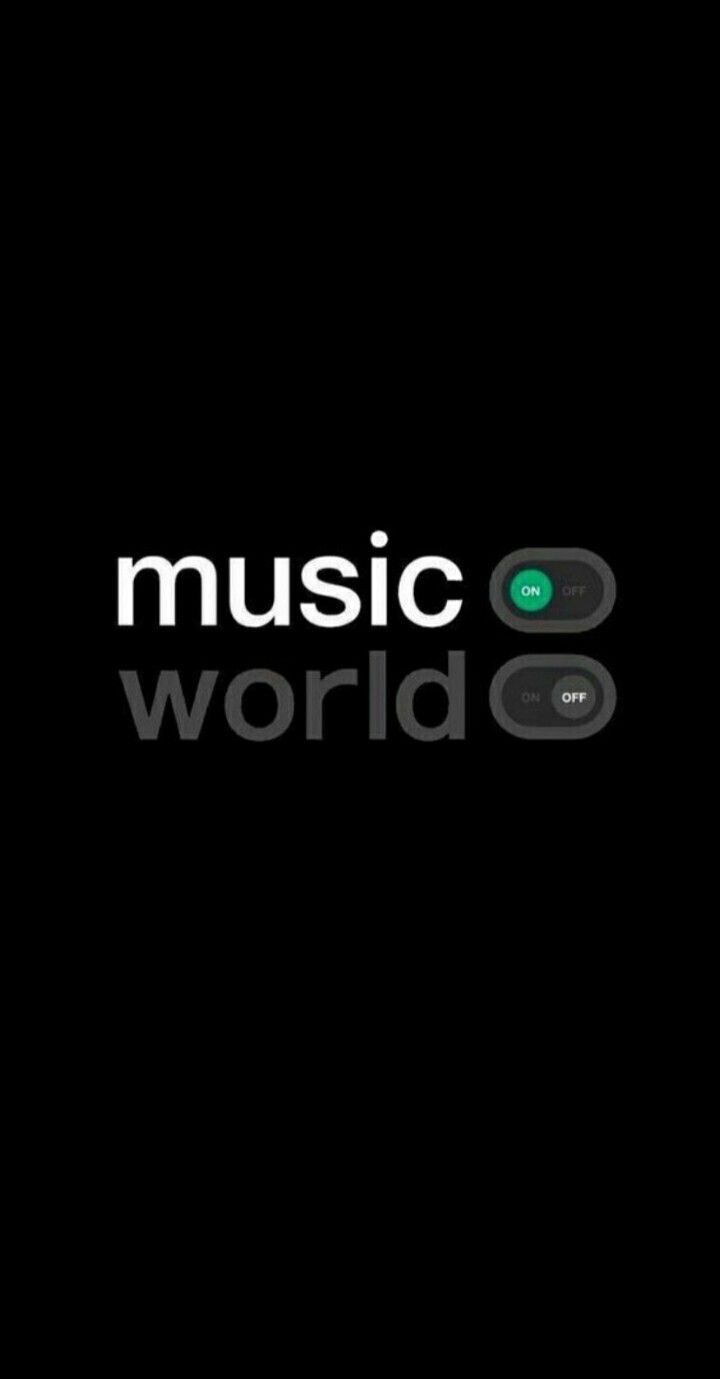 the music world logo is shown in black and white, with green buttons on it