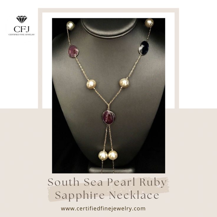 South Sea Pearl Ruby Sapphire Necklace 14k Gold Italy Item# 820427 Certified $3450 Price $1190 20% OFF SALE PRICE SALE PRICE $952 USE “BLOWOUT20” AT CHECKOUT TO GET DISCOUNT! #southseapearl #necklace #pearlsnecklace #jewellerydesigns #jewellerydisplay #jewellerydesigning #jewellerydiscovery #jewellerydesignshub #jewellerydisplays #jewellerydiamond #jewellerydesignstudio #jewelleryhub #jewelleryhaul #jewelleryholder #jewelleryhacks #jewelleryhack #newyork #usa #newyorkjewelery #certifiedfinejewelry Akoya Pearl Ring, Tiffany And Co Bracelet, Akoya Pearl Necklace, Akoya Pearl Earrings, Ruby Earrings Studs, Tahitian Pearl Necklace, Sapphire And Diamond Earrings, Pearl And Diamond Necklace, Necklace Organizer