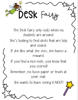 a poem written in black and white with the words desk fairy on it's side