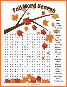 the fall word search is shown with leaves on it and an orange frame around it