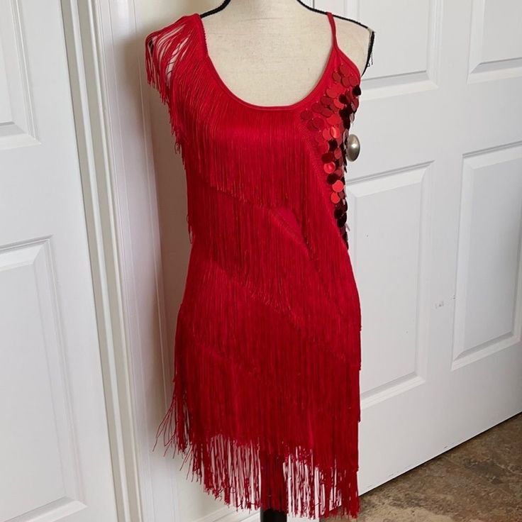 This Is A Fun Dress For A Party! Lots Of Stretch And Brand New! Very Comfortable And Perfect For Dancing Or A Themed Party Or Even Halloween. Red Fitted Flapper Dress For Parties, Fitted Red Flapper Dress For Parties, Red Summer Flapper Dress For Party, Red Flapper Dress For Summer Parties, Summer Party Red Flapper Dress, Holiday Sleeveless Cocktail Flapper Dress, Sleeveless Holiday Cocktail Flapper Dress, Holiday Cocktail Sleeveless Flapper Dress, Red Sleeveless Flapper Dress For Summer