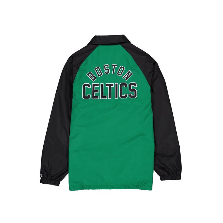 The Boston Celtics Game Day Jacket features an embroidered Celtics logo at the left chest with a matching twill applique team wordmark at the rear.Fabric: 100% Nylon Sporty Outerwear With Logo For Fall, Sporty Fall Outerwear With Logo, Varsity Long Sleeve Outerwear With Logo Patch, Sporty Varsity Jacket With Logo Patch, Sporty Long Sleeve Varsity Jacket With Logo Patch, Cotton Logo Outerwear For Streetwear, Sporty Cotton Outerwear With Logo, Cotton Outerwear With Logo For Streetwear, Sporty Long Sleeve Varsity Jacket With Logo