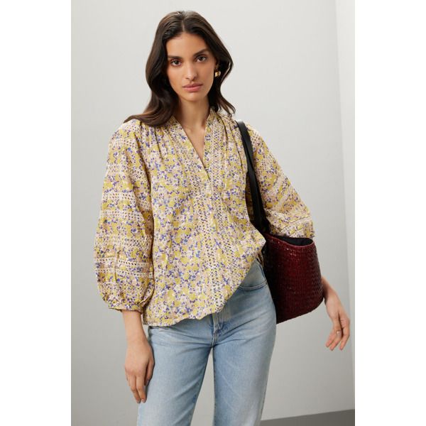 Multicolor printed cotton (100% Cotton). Top. Long sleeves. V-neck. Pull on. 26" from shoulder to hemline. Imported. Spring V-neck Top For Day Out With Relaxed Fit, Spring V-neck Top For Day Out, Spring Relaxed Fit V-neck Top For Day Out, Cotton V-neck Top For Spring Day Out, Cotton Ditsy Floral Print Top For Day Out, Cotton V-neck Blouse, V-neck Cotton Blouse, Multicolor Ditsy Floral Print Cotton Tops, Spring Day Out Cotton V-neck Top