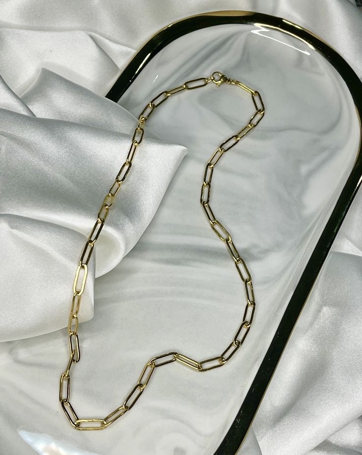 18K Gold Plated Stainless Steel Paper Clip Chain Necklace Bracelets Gift Chain Link Necklace Tarnish Resistant, Tarnish Resistant Chain Link Necklace Gift, Tarnish Resistant Chain Necklace Gift, Tarnish-resistant Chain Link Necklace Gift, Gold Link Chain Necklace Tarnish Resistant, Gold Plated Oval Link Chain Necklace Gift, Gold Chain Link Necklace For Gift, Gold Chain Link Necklace As A Gift, Gold Chain Necklace With Rectangular Box Links