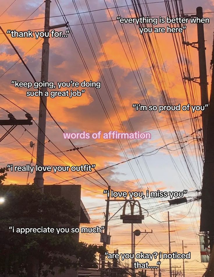 an image of power lines with the words words of affirmation written below them