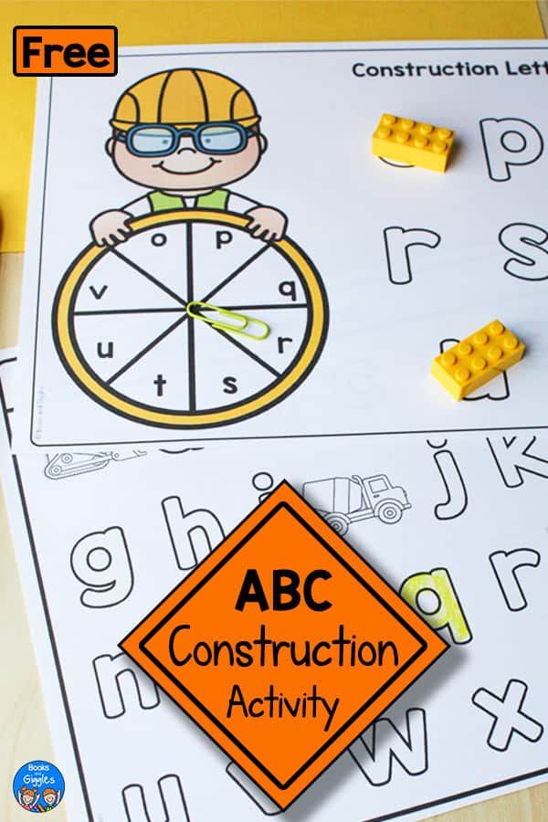 an abc construction activity is shown with legos