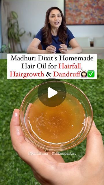 Karishma | Cosmetologist on Instagram: "Madhuri dixit’s magical homemade hair oil recipe for reducing hair fall and promoting new hair growth. It also adds shine to your hair and makes your super strong and dandruff free.

Ingredients:
Coconut Oil- 1/2 cup
Curry Leaves - 15-20
Methi seeds - 1tsp
Onion - 1

‼️Save & Share‼️
Follow @karishma__makeupartist For More❤️
.
.
.
#hairoil #hairfall #hairgrowth #dandruff #shinyhair #stronghair #haircare #haircaretips #explore #explorepage" How To Reduce Hair Fall And Dandruff, Hair Oil For Dandruff And Hairfall, Strong Hair Growth Tips, Homemade Hair Oil For Hair Fall, Hair Growth Masks At Home, Hair Oil For Hair Growth Recipes For, Hair Growth Oil Homemade, Hair Mask For Dandruff Homemade, Hair Dandruff Solution