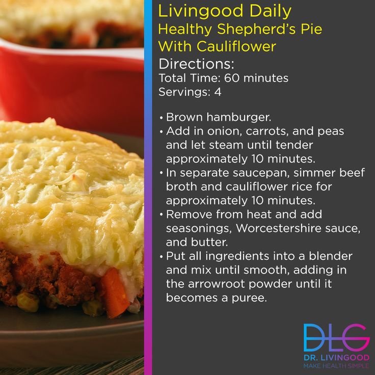 the recipe for living good daily with shepherd's pie is shown on a plate