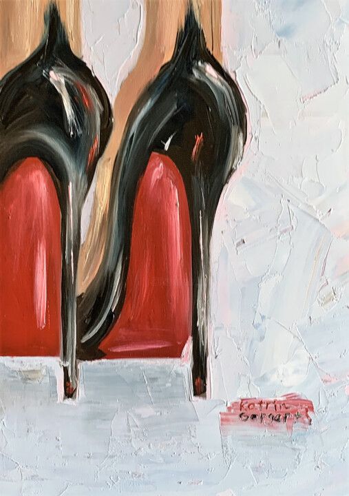 a painting of two women's legs in high heels