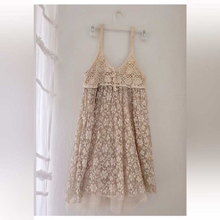 Beautiful Summer Dress!! Light And Flowy! Only Selling Because It Doesn’t Fit. Size Large On Tag But Fits More Like A Small/ Medium. Will Accept Almost Any Offer Cream Lace Dress For Summer Beach Outings, Cream Lace Dress For Summer Beach, Cream Lace Dress For Beach In Summer, White Floral Print Lace Dress For Summer, Beige Lace Beach Dress For Summer, Beige Lace Summer Dress, Beige Bohemian Lace Dress For Summer, Bohemian Beige Lace Dress For Summer, Summer Beige Lace Dress