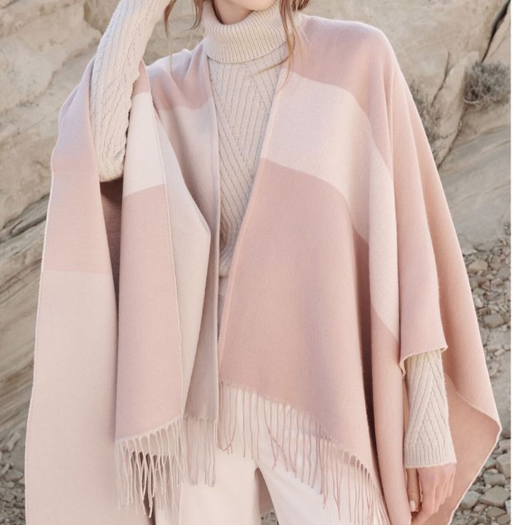 Gorgeous Scarfigan. New In Package. Blush Scarf, Scarf Cardigan, Pink Shawl, Blanket Cardigan, Cable Knit Scarf, Fringe Shawl, Poncho Wrap, Beige Boho, Woven Scarves