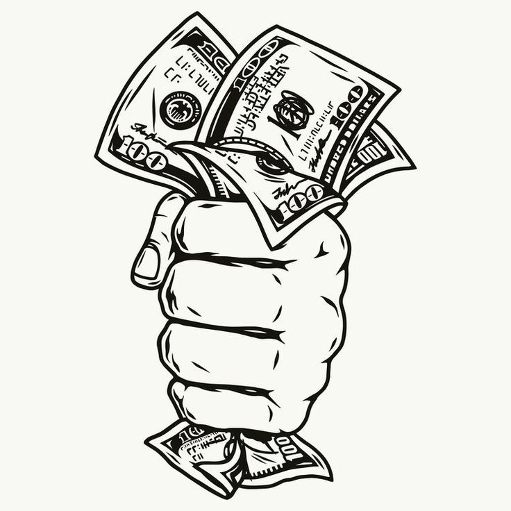 a hand holding money in the palm of it's hands sketched on a white background