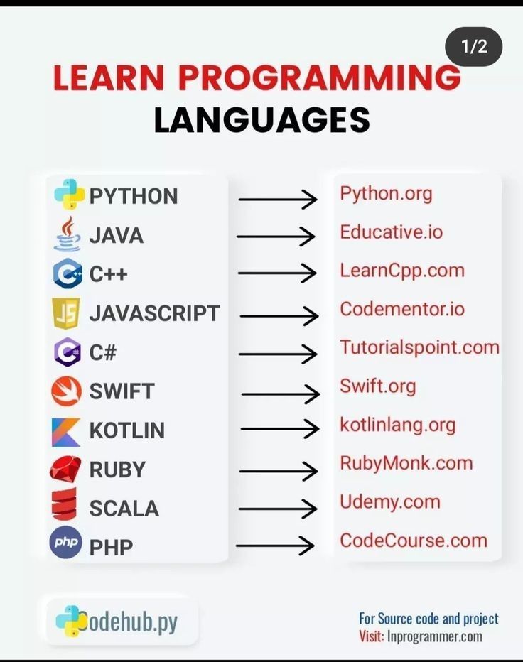 an info sheet with different languages and numbers on it, including the words learn programming language