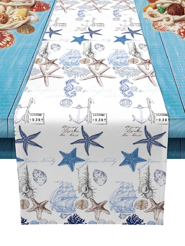 PRICES MAY VARY. Title: Undersea Starfish Shell and Seahorse Table Runner Dresser Scarves,Linen Burlap Table Runners Cloth for Dinner Holiday Party, Kitchen Decor Coastal Nautical Anchor 13x70inch. Product Type: Categories > Kitchen & Dining > Kitchen & Table Linens > Table Runners Burlap Table Settings, Nautical Table Runner, Round Dinning Table, Bridal Table Decorations, Outdoor Table Decor, Nautical Table, Burlap Tablecloth, Table Scarf, Burlap Table