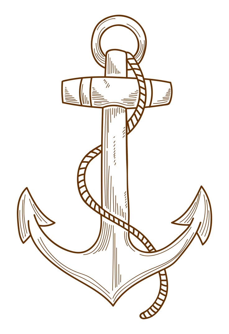 an anchor with rope on the side, drawn by hand in brown and white ink