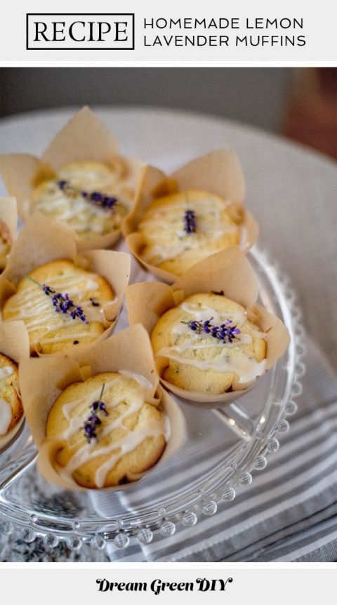 small lemon lavender muffins on a clear plate