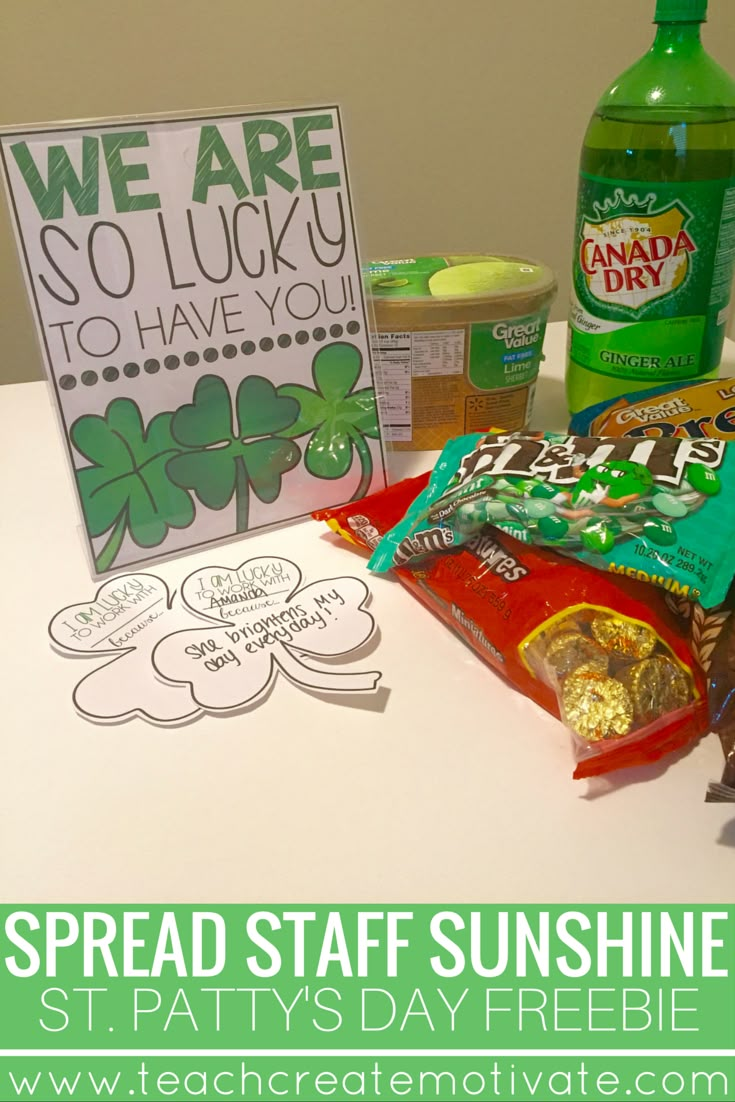 the ingredients for st patrick's day are displayed on a table with a sign